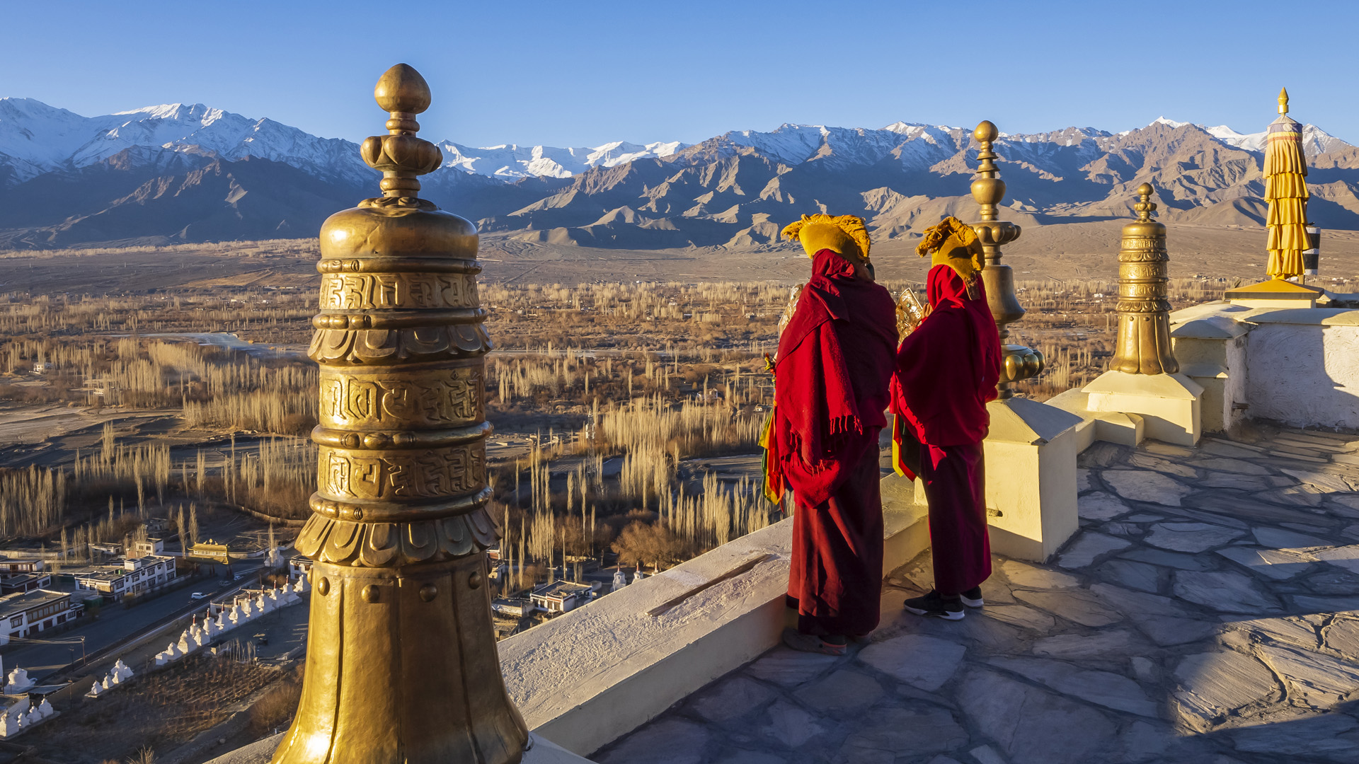 Monks at Sunrise, Thiksy Tibetan Buddhist Monastery, Ladakh, India