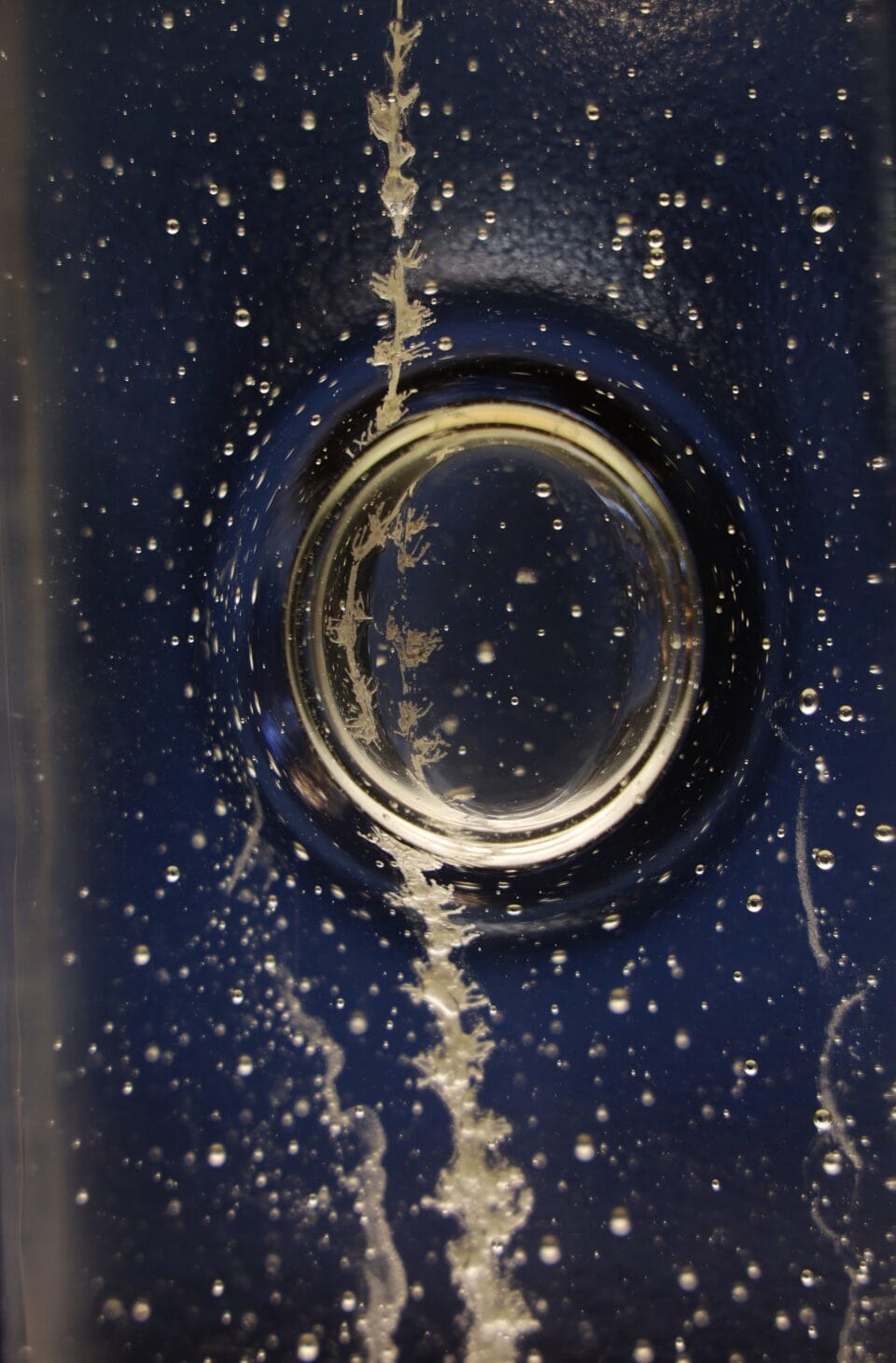 a detail of a bubble inside of a glass sculpture